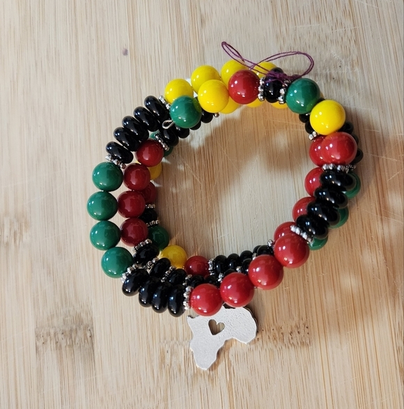 Hand Crafted Wrap Bracelet Black History Pan-African Afro-American Green Yellow - Picture 2 of 7